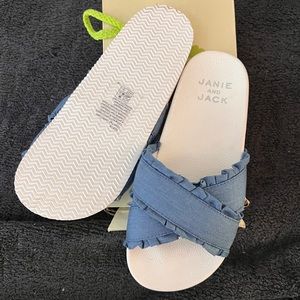 Janie & Jack chambray ruffle slides size 1 girls